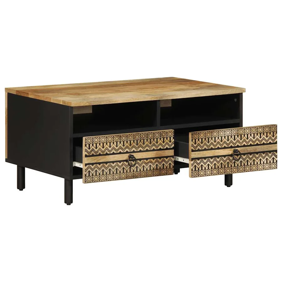 Table basse noir 80x54x40 cm bois massif de manguier brut - 2
