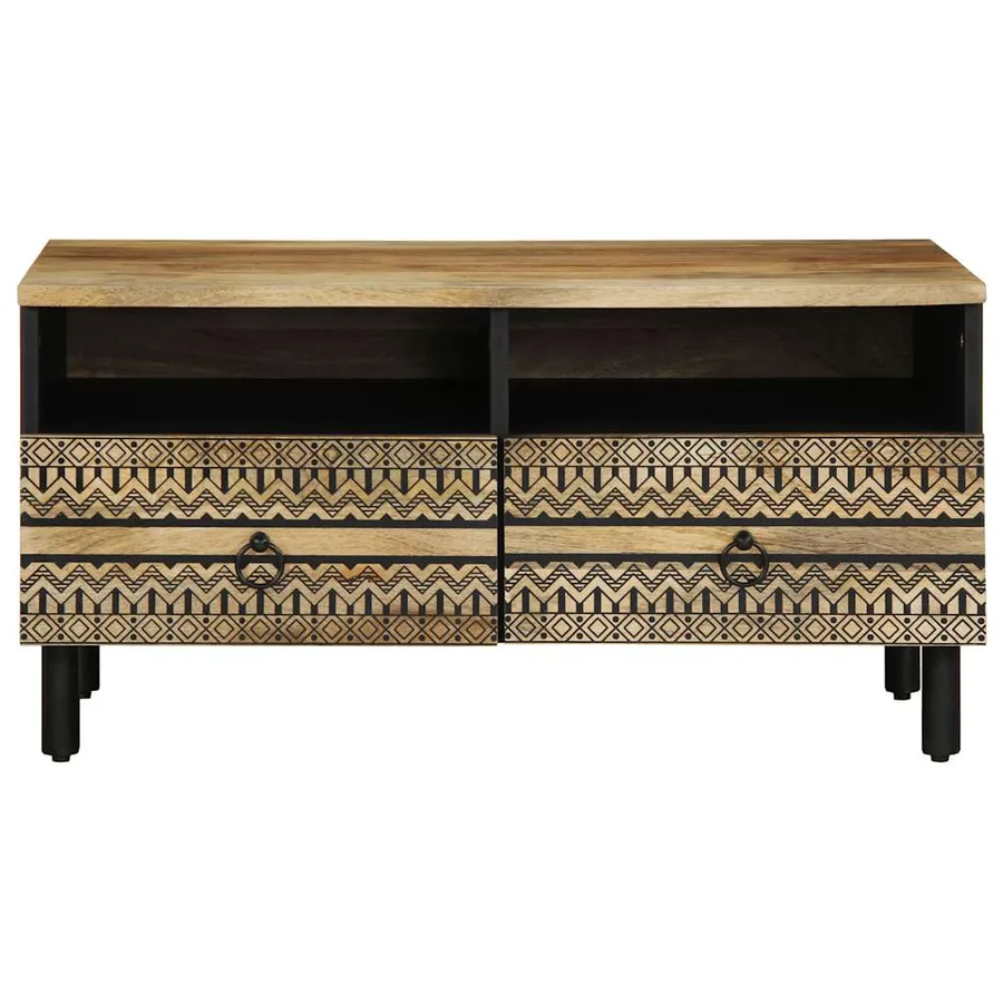 Table basse noir 80x54x40 cm bois massif de manguier brut - 3