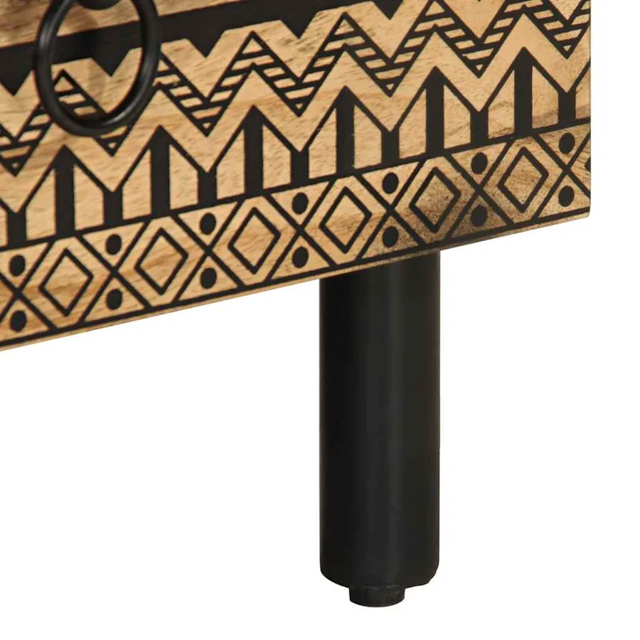 Meuble TV noir 70x33,5x46 cm bois massif manguier brut - 8