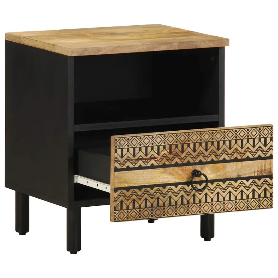 Table de chevet noir 40x33x46 cm bois de manguier massif brut - 2