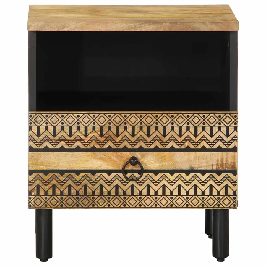 Table de chevet noir 40x33x46 cm bois de manguier massif brut - 3