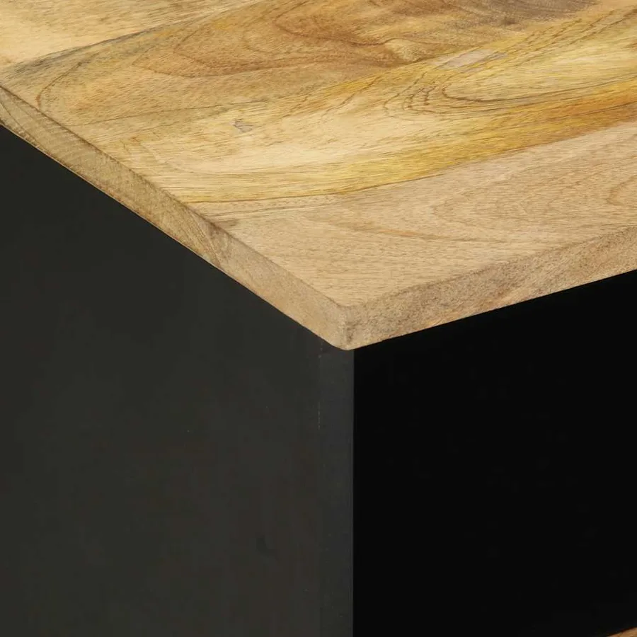 Table de chevet noir 40x33x46 cm bois de manguier massif brut - 6
