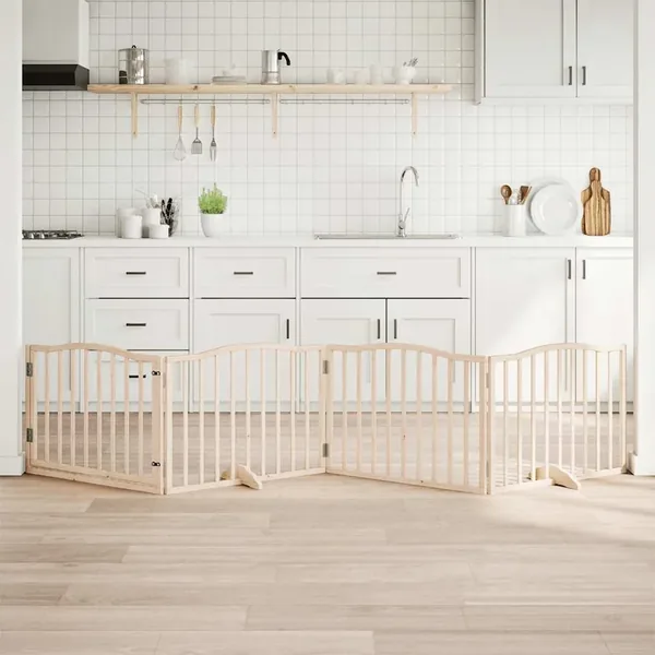 Barrière pour chiens avec porte 4 panneaux bois de peuplier