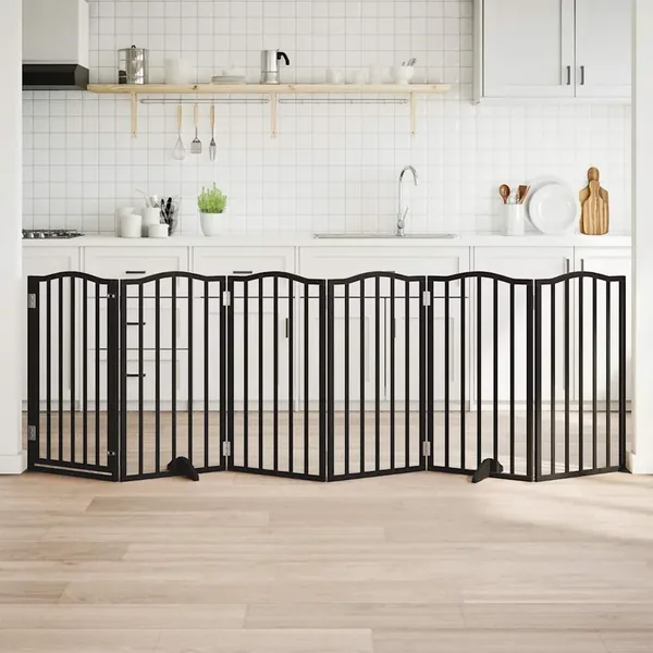Barrière pour chiens et porte 6 panneaux noir bois de peuplier