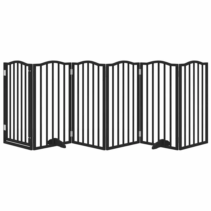 Barrière pour chiens et porte 6 panneaux noir bois de peuplier - 3