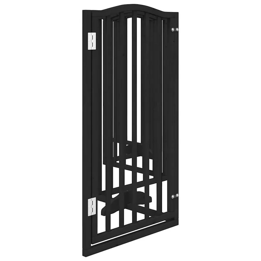Barrière pour chiens et porte 6 panneaux noir bois de peuplier - 5