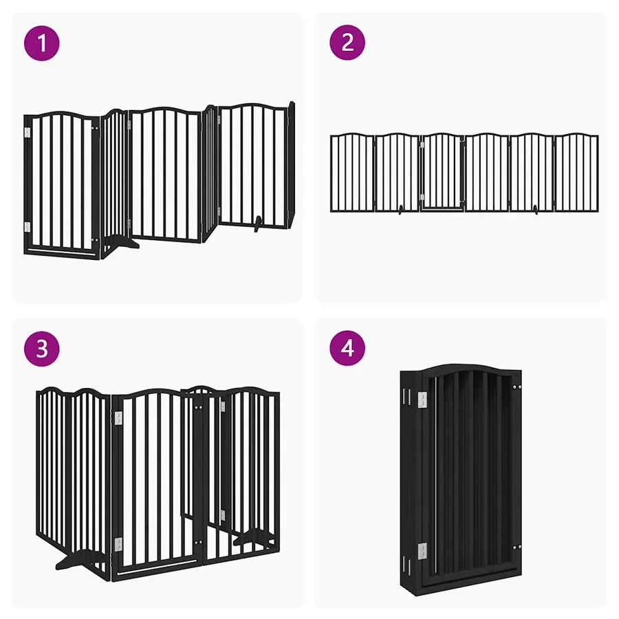Barrière pour chiens et porte 6 panneaux noir bois de peuplier - 7