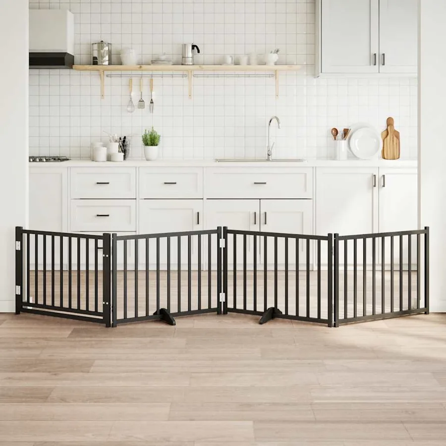 Barrière pour chiens avec porte 4 panneaux bois de sapin massif