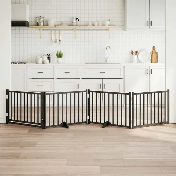 Barrière pour chiens avec porte 4 panneaux bois de sapin massif