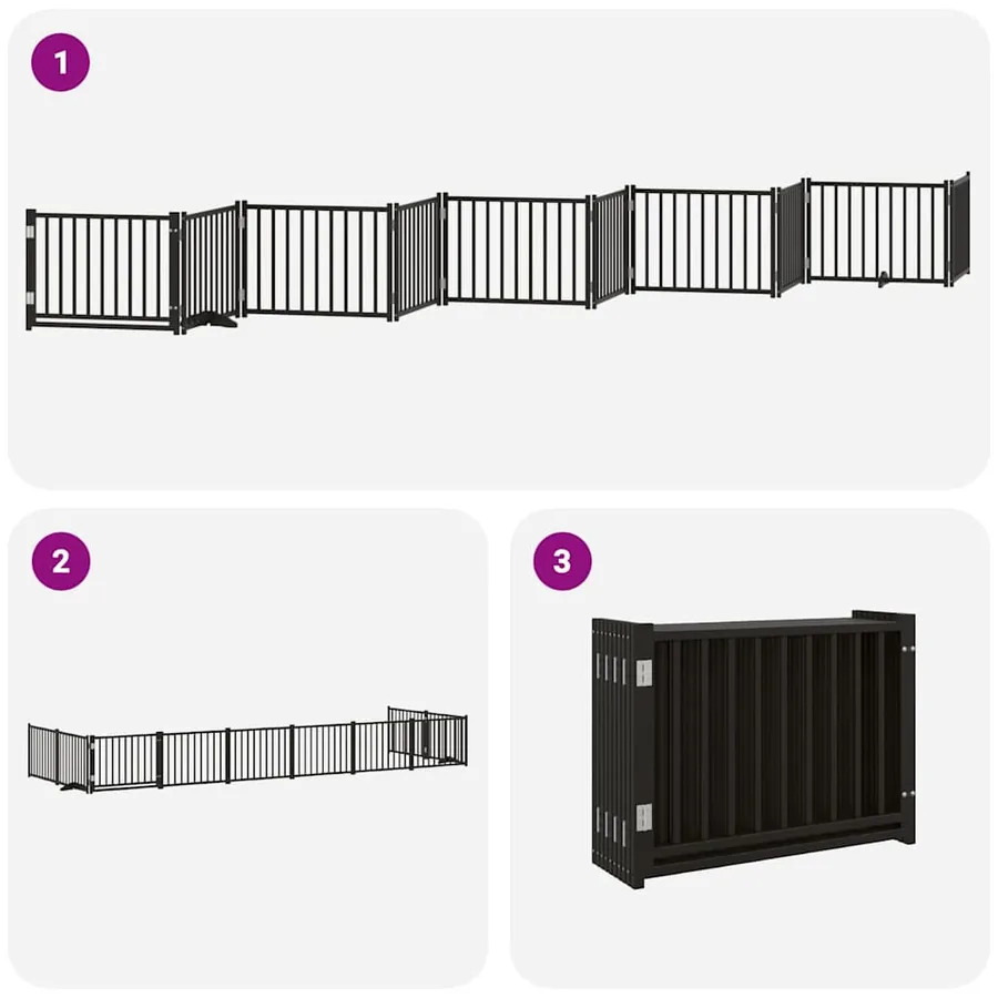 Barrière pour chien porte pliable 10panneaux noir bois peuplier - 6