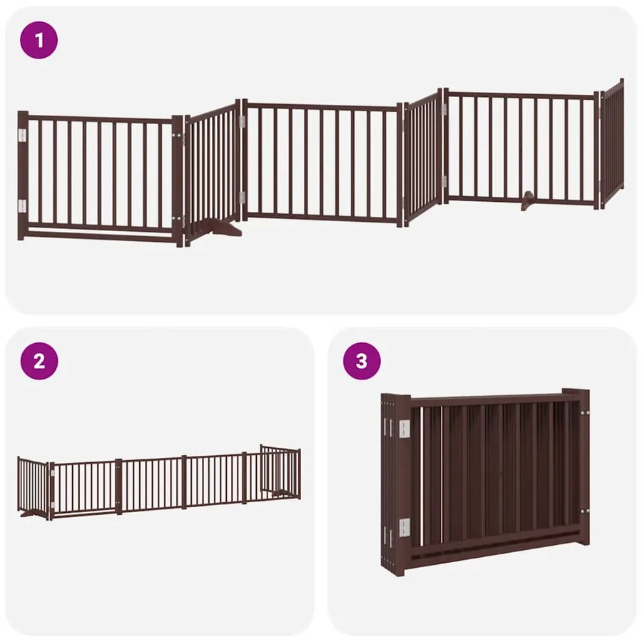 Barrière pour chien avec porte pliable 6 panneaux bois peuplier - 6