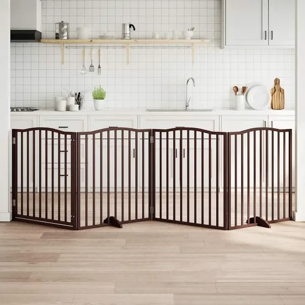 Barrière pour chiens avec porte 4 panneaux bois de peuplier