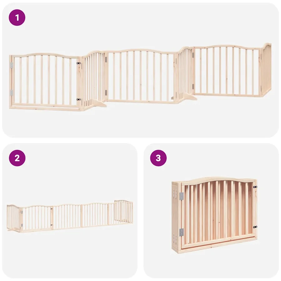 Barrière pour chien avec porte pliable 6 panneaux bois peuplier - 6