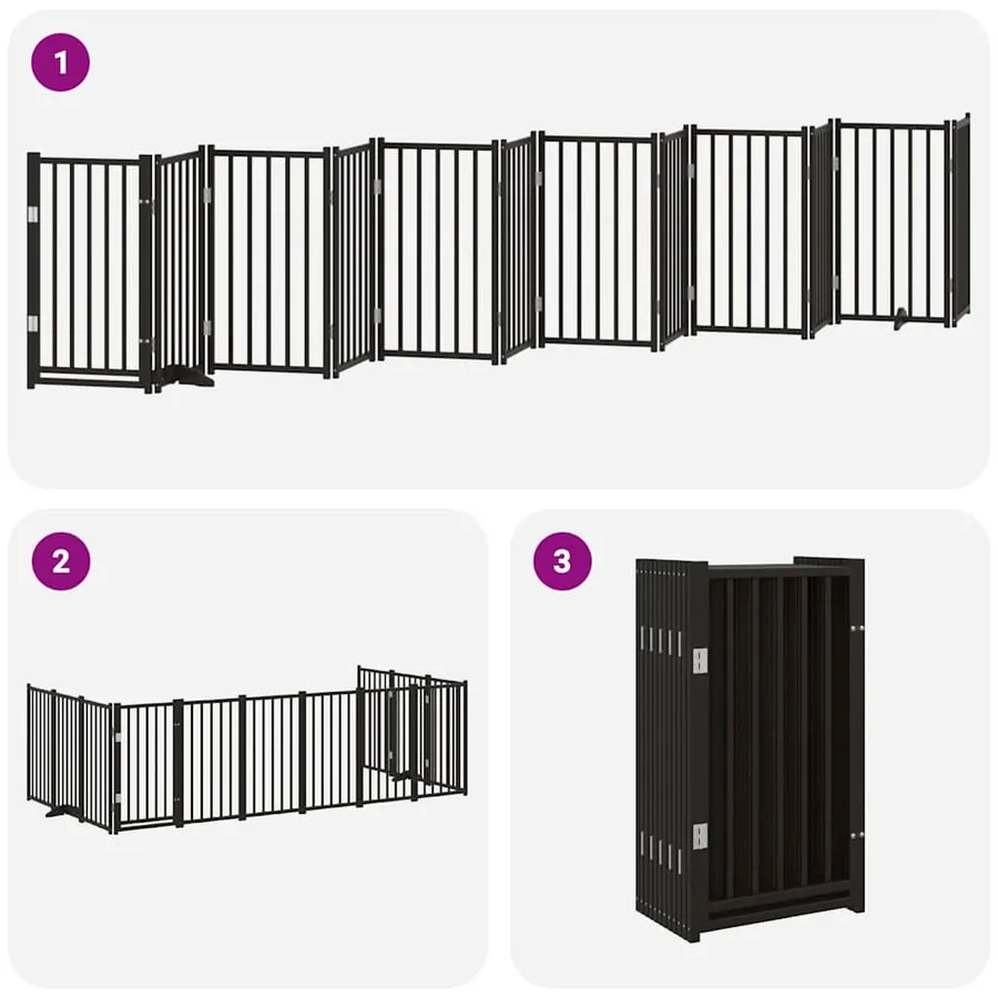 Barrière pour chien porte pliable 12panneaux noir bois peuplier - 6