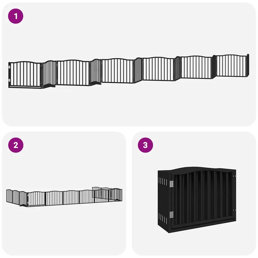Barrière pour chien porte pliable 12panneaux noir bois peuplier - 6