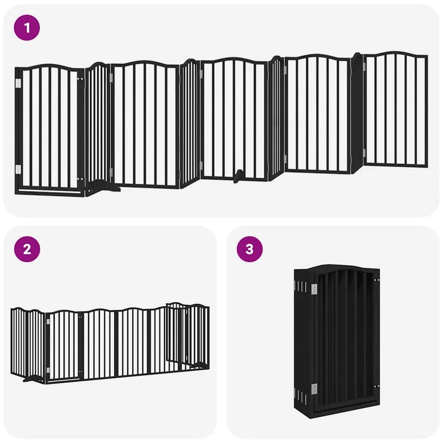 Barrière pour chien porte pliable 9 panneaux noir bois peuplier - 6
