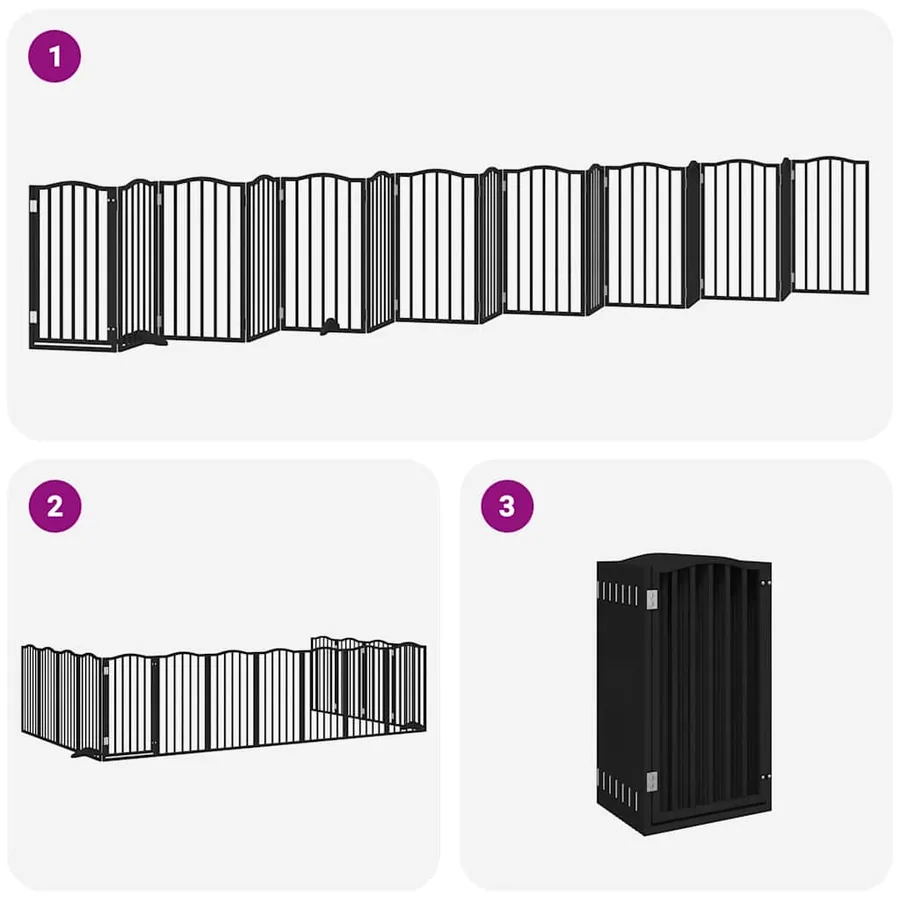 Barrière pour chien porte pliable 15panneaux noir bois peuplier - 6