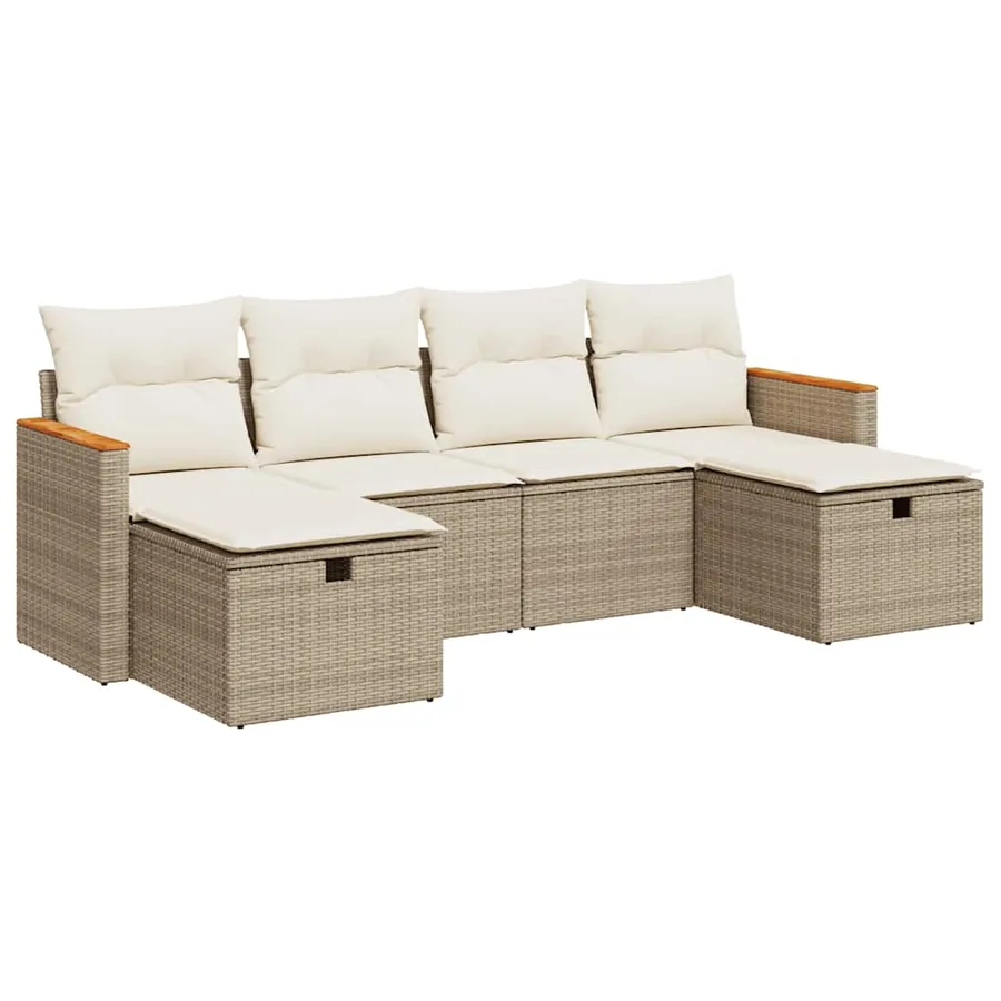 Salon de jardin avec coussins 6 pcs beige résine tressée - 2