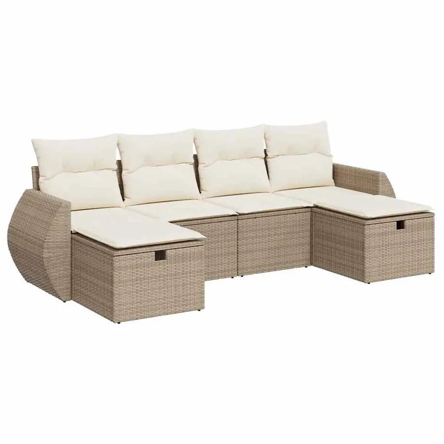 Salon de jardin avec coussins 6 pcs beige résine tressée - 2