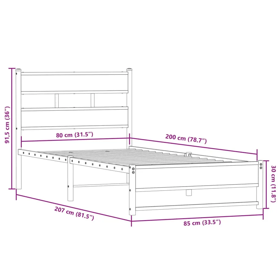 Cadre de lit en métal sans matelas chêne sonoma 80x200 cm - 9