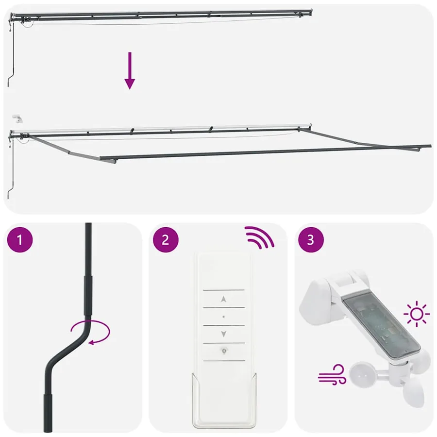Auvent rétractable automatique avec LED anthracite et blanc - 10