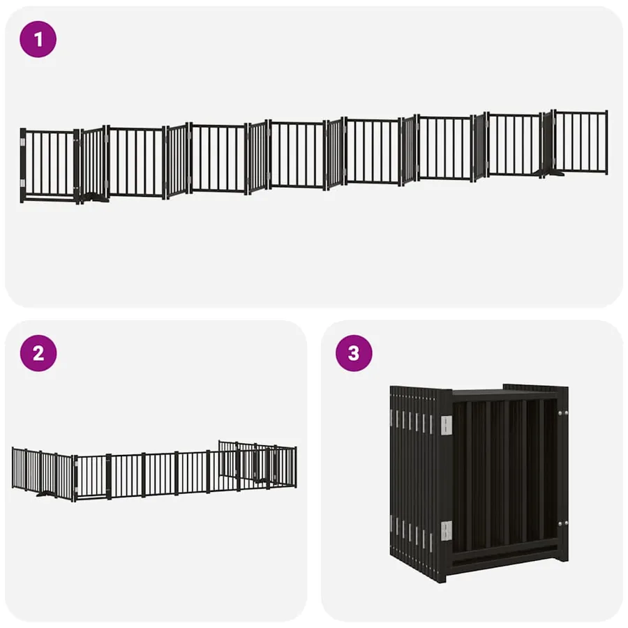 Barrière pour chien porte pliable 15panneaux noir bois peuplier - 6