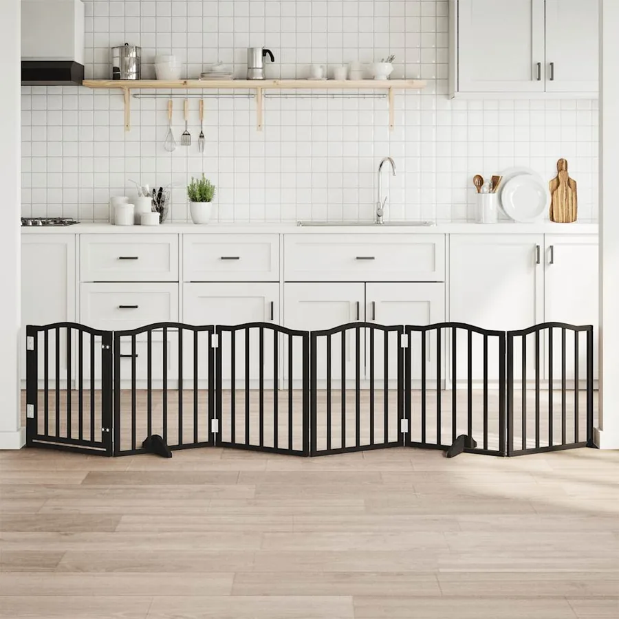 Barrière pour chiens et porte 6 panneaux noir bois de peuplier