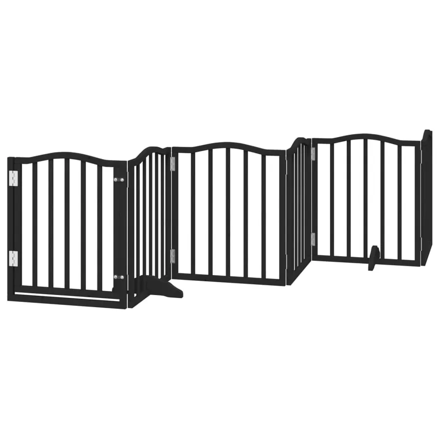 Barrière pour chiens et porte 6 panneaux noir bois de peuplier - 2