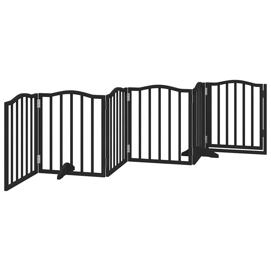Barrière pour chiens et porte 6 panneaux noir bois de peuplier - 6