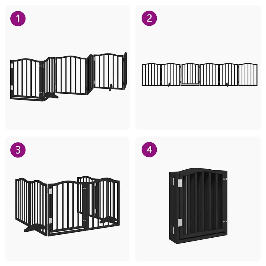 Barrière pour chiens et porte 6 panneaux noir bois de peuplier - 7