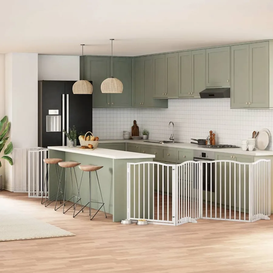 Barrière pour chien porte pliable 10 panneaux bois de peuplier