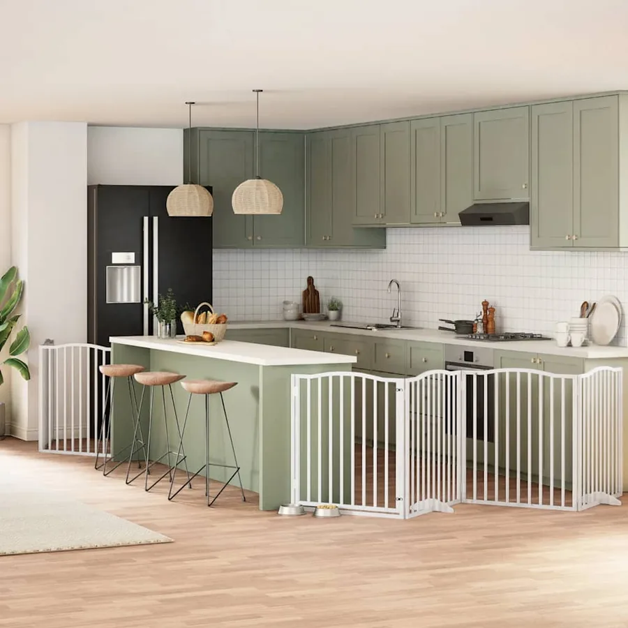 Barrière pour chien porte pliable 6panneaux blanc bois peuplier