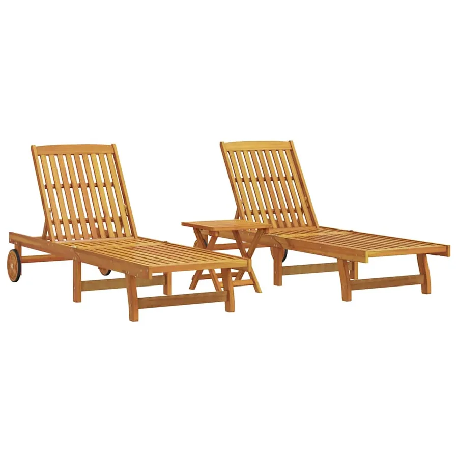 Chaises longues lot de 2 avec table bois massif d'acacia - 2
