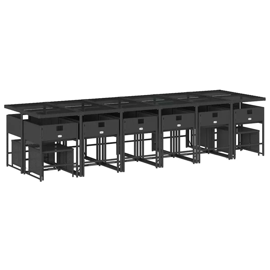 Ensemble à manger de jardin 17 pcs coussins noir résine tressée - 3