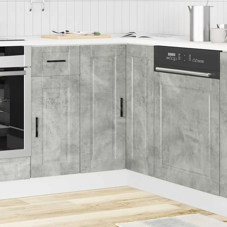 Armoire d'angle de cuisine Porto gris béton bois d'ingénierie - 3