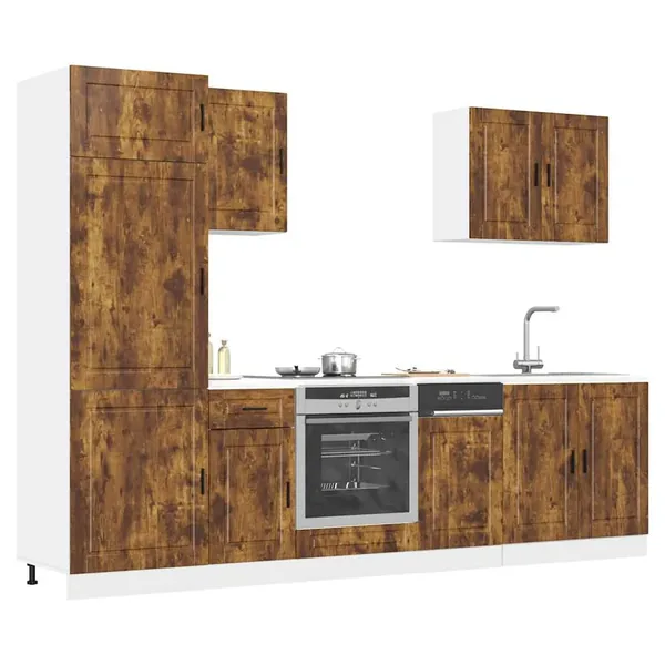 Ensemble de 7 meubles de cuisine en chêne fumé "Porto"
