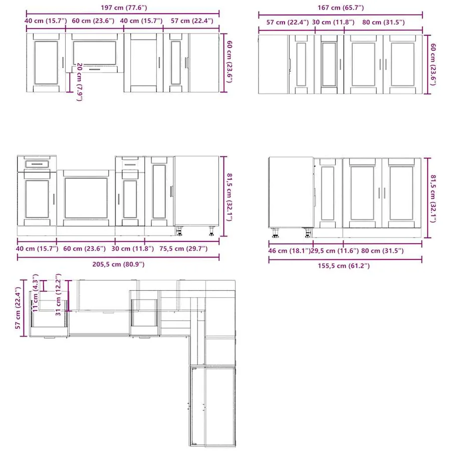 Ensemble d'armoires de cuisine 11 pcs Porto bois d'ingénierie - 9