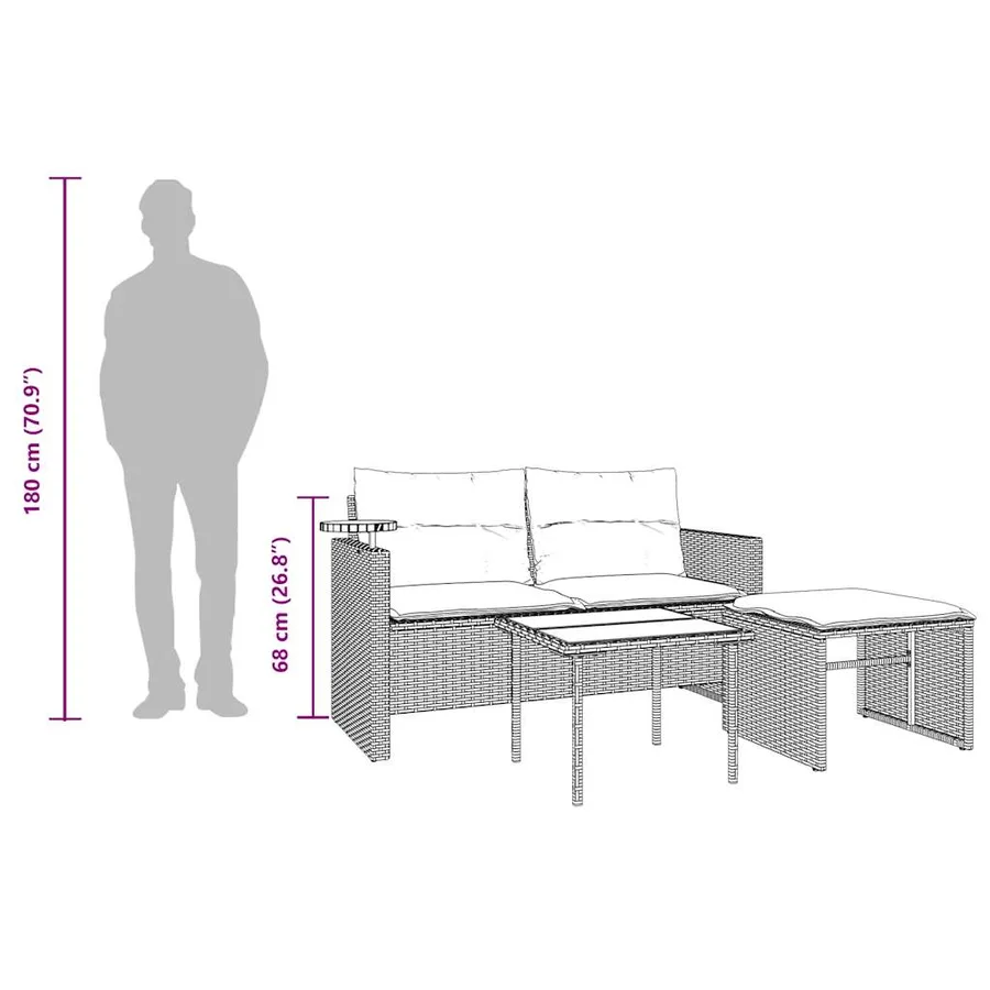 Ensemble de canapé de jardin 3 pcs avec coussins noir résine tressée - 13