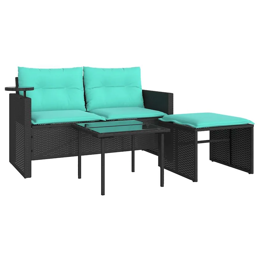 Ensemble de canapé de jardin 3 pcs avec coussins noir résine tressée - 2