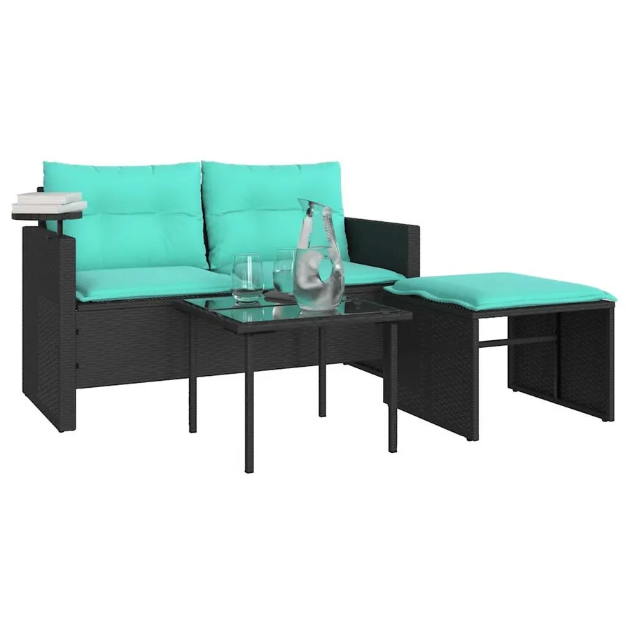 Ensemble de canapé de jardin 3 pcs avec coussins noir résine tressée - 4