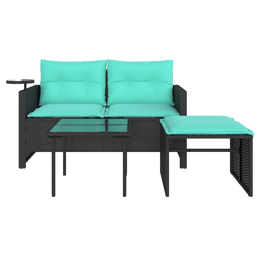 Ensemble de canapé de jardin 3 pcs avec coussins noir résine tressée - 5