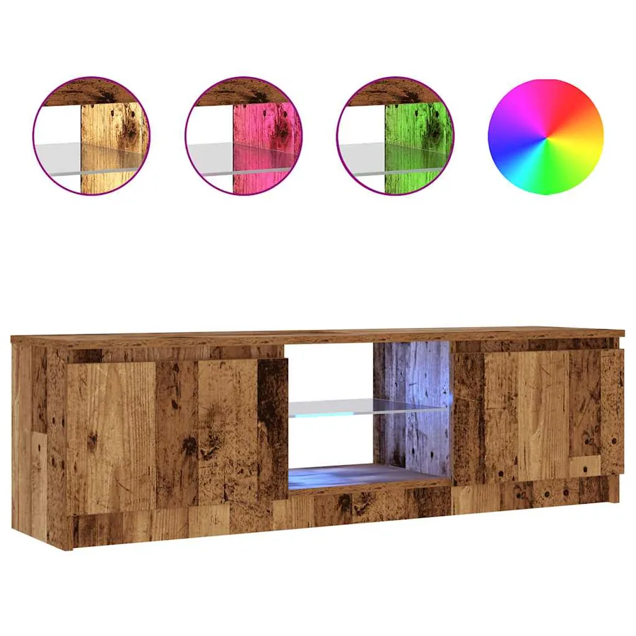 Meuble TV avec lumières LED vieux bois bois d'ingénierie - 2
