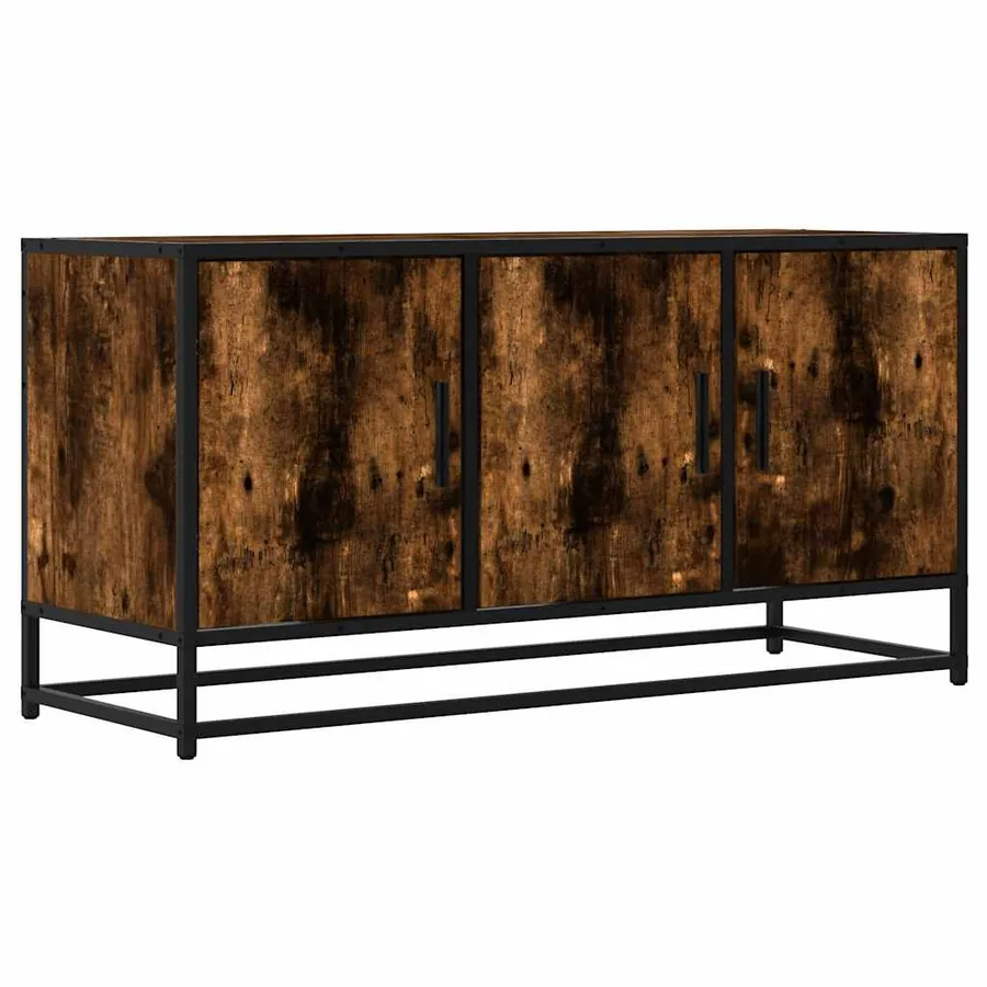 Meuble TV chêne fumé 100x35x50 cm bois d'ingénierie et métal - 2