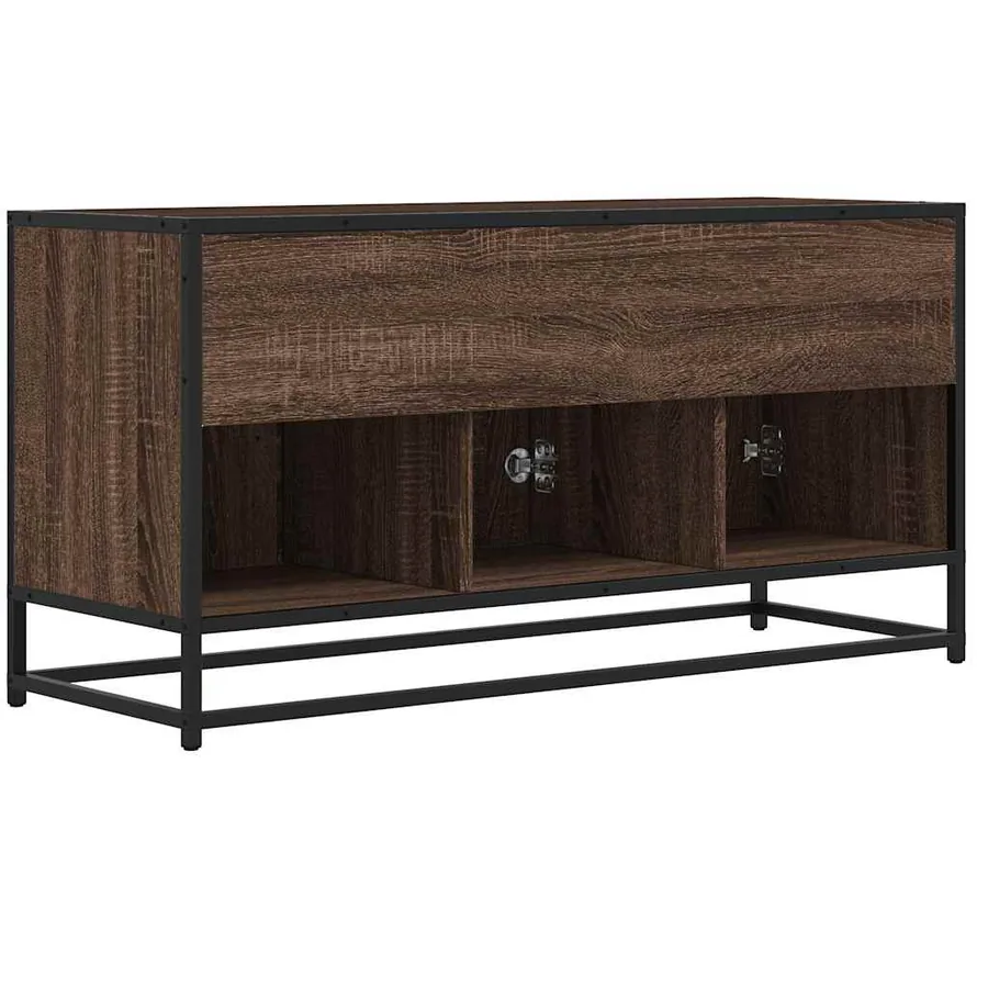 Meuble TV chêne marron 100x35x50 cm bois d'ingénierie et métal - 6