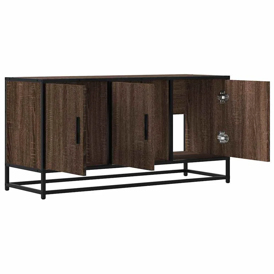 Meuble TV chêne marron 100x35x50 cm bois d'ingénierie et métal - 7