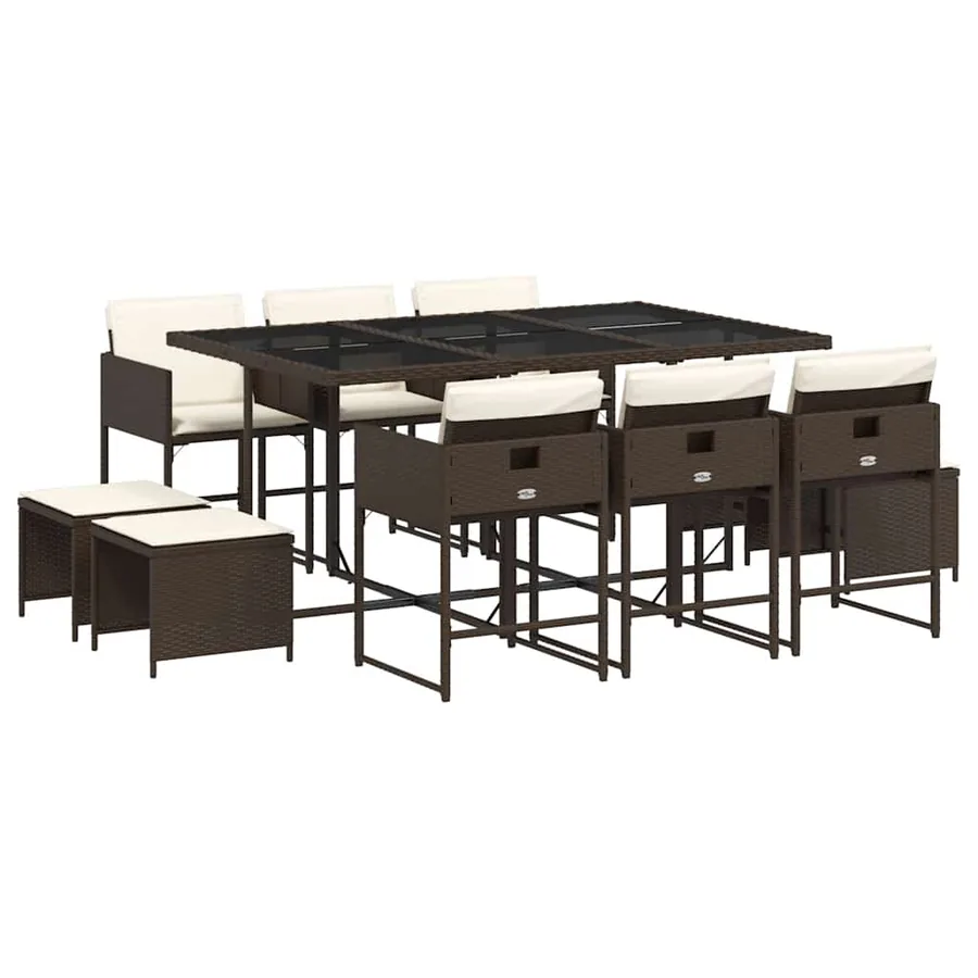 Ensemble à manger de jardin et coussins 11 pcs marron rotin - 2