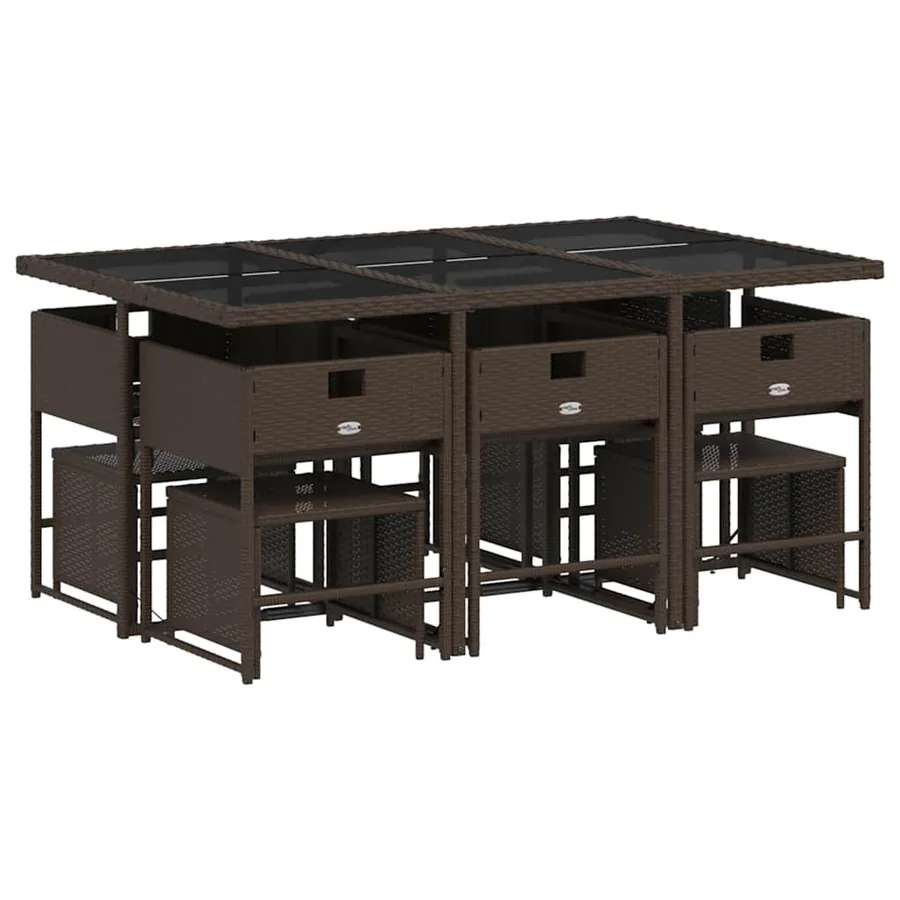 Ensemble à manger de jardin et coussins 11 pcs marron rotin - 3