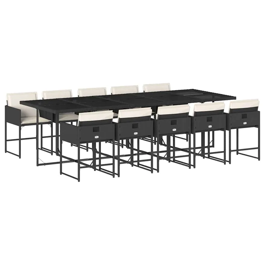 Ensemble à manger de jardin 11 pcs coussins noir résine tressée - 2