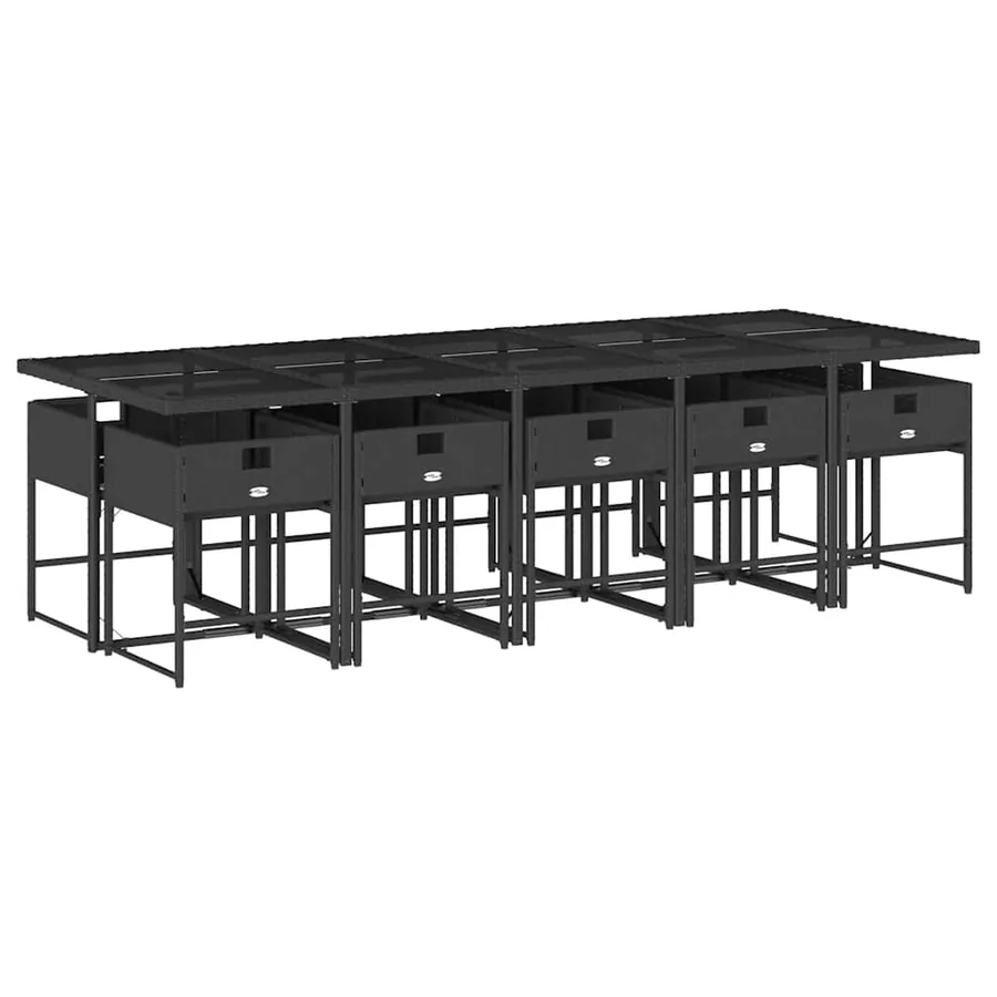 Ensemble à manger de jardin 11 pcs coussins noir résine tressée - 3