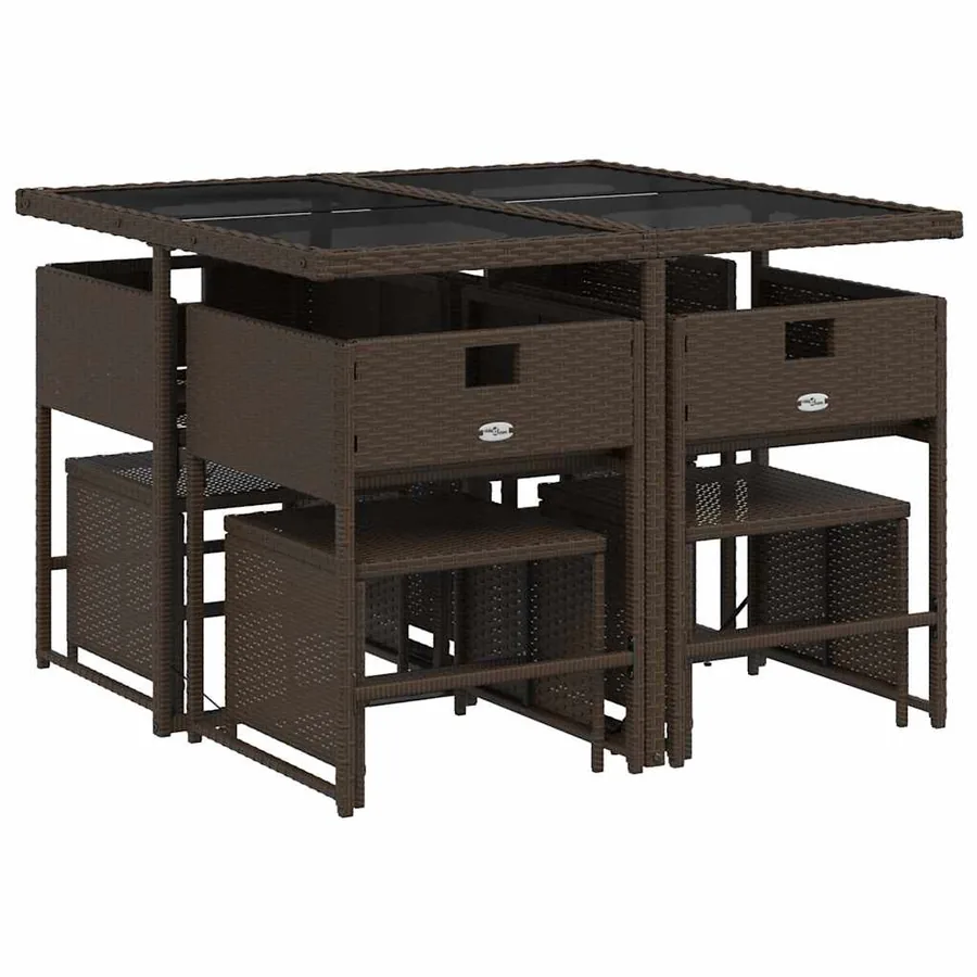 Ensemble à manger de jardin et coussins 9 pcs marron poly rotin - 3
